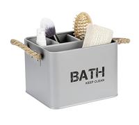 WENKO Caja para el baño Gara con 4 divisiones gris - Caja de almacenaje, cesta para el baño Capacidad: 2.37 l, Acero, 19 x 12.5 x 13 cm, Gris