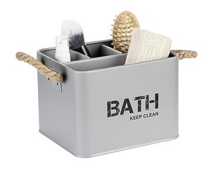 WENKO Caja para el baño Gara con 4 divisiones gris - Caja de almacenaje, cesta para el baño Capacidad: 2.37 l, Acero, 19 x 12.5 x 13 cm, Gris