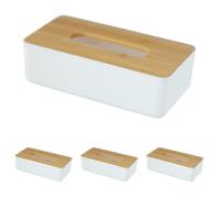 WENKO Caja para toallitas cosméticas Rotello, para toallitas o pañuelos, plástico con Tapa de bambú, fácil de Quitar, para Guardar Cajas de Papel comerciales, 24 x 7,5 x 12,7 cm, Blanca/Natural