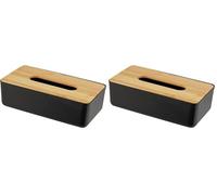 WENKO Caja para toallitas cosméticas Rotello, para toallitas o pañuelos, plástico con Tapa de bambú, fácil de Quitar, para Guardar Cajas de Papel comerciales, 24 x 7,5 x 12,7 cm, Negra/Natural