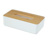 WENKO Caja para toallitas cosméticas Rotello, para toallitas o pañuelos, plástico con tapa de bambú, fácil de quitar, para guardar cajas de papel comerciales, 24 x 7,5 x 12,7 cm, blanca/natural
