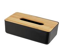 WENKO Caja para toallitas cosméticas Rotello, para toallitas o pañuelos, plástico con tapa de bambú, fácil de quitar, para guardar cajas de papel comerciales, 24 x 7,5 x 12,7 cm, negra/natural