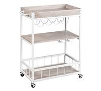 WENKO Carrito de cocina Rustico, 3 niveles, carrito de servicio versátil Wenko con 4 ruedas, soporte para copas de vino y botellas, 80 x 89,5 x 40 cm, carrito de metal lacado y MDF, hormigón/blanco