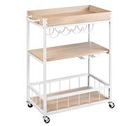 WENKO Carrito de cocina Rustico, 3 niveles, carrito de servicio Wenko versátil con 4 ruedas, con soporte para copas de vino y botellas, 80 x 89,5 x 40 cm, carrito de metal lacado y MDF, sonoma/blanco