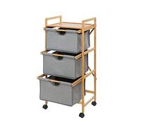 WENKO Carrito para la Colada Bahari con 3 cestas extraíbles, 100 poliéster, 44 x 96 x 34 cm, Color Natural/Gris, bambú, marrón