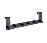 WENKO Celano - Perchero de Puerta con 6 Ganchos de Acero Lacado para Puertas de hasta 2 cm de Grosor, 39 x 11 x 5,5 cm, Color Negro