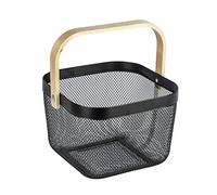 Wenko Cesta de baño con asa Bambusa, Bambú, Negro, 25x25x17 cm