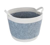WENKO Cesta de fieltro Bea M, con dos asas blancas, capacidad de 30 L, fabricada con fieltro de poliéster reciclado de color gris claro y con mimbre blanco, 80 % poliéster / 20 % algodón, Ø 35 x 26 cm