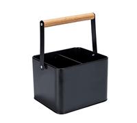 WENKO Cesta de utensilios Baco, accesorio Black Outdoor Kitchen, cesta de transporte robusta fabricada de metal negro recubierto de polvo y asa de madera flexible, ideal para salsas, 18 x 25,5 x 15 cm