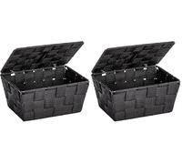 Wenko Cesta para el baño Adria con Tapa Negra - Cesta para el baño, Polipropileno, 19 x 10 x 14 cm, Negro (Paquete de 2)