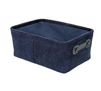 WENKO Cesta para el baño Anela, cesta con diseño de pana con dos asas de polipiel para guardar y organizar los utensilios del baño de 100 % poliéster, 27,6 x 12 x 20 cm, azul oscuro