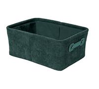 WENKO Cesta para el baño Anela, cesta de almacenamiento con diseño de pana para guardar y organizar los utensilios del baño, 100 % poliéster, dos asas de polipiel, 27,6x12x20 cm, verde oscuro