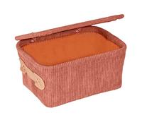 WENKO Cesta para el baño Anela con tapa, cesta con diseño suave de pana de 100 % poliéster con asa de polipiel para guardar y organizar los utensilios del baño, 19 x 10 x 14 cm, rosa antiguo