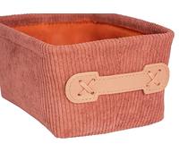 WENKO Cesta para el baño Anela Long, cesta para guardar y organizar los utensilios y del baño con diseño suave de pana con pequeña asa de polipiel, 100 % poliéster, 19x9x14 cm, rosa antiguo