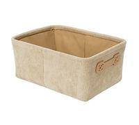 WENKO Cesta para el baño Anela, para guardar y organizar los utensilios del baño con diseño suave de pana de 100 % poliéster, con dos pequeñas asas de polipiel, 27,6 x 12 x 20 cm, beige