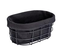 WENKO Cesta para el pan Bela, panera Black Outdoor Kitchen para pan, panecillos y baguettes, metal recubierto de polvo y revestimiento de algodón 100 % extraíble y lavable, 27 x 17 x 11,5 cm, negro