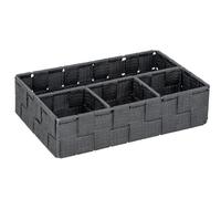 WENKO Cesto de baño Adria pequeño gris oscuro - Organizador para el baño con 4 compartimentos, Polipropileno, 26 x 6.5 x 17 cm, Gris oscuro
