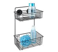 Wenko Cesto doble Vacuum-Loc Bari, negro, Metal, 26 x 38 x 17 cm