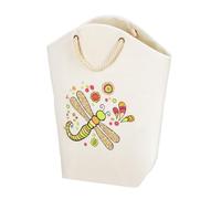 WENKO Cesto para la ropa sucia Rollin'Art Libelle, 58 l, cesto para la colada de color crema con colorido motivo de libélulas y 2 asas de cuerda de algodón trenzado, cuidado sencillo, 53 x 60 x 25 cm