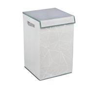 WENKO Cesto para la ropa sucia Sam, cesto para la colada con tapa de fieltro suave y aterciopelado, estampado decorativo plateado brillante, 2 prácticas asas, 63 l de volumen, 34 x 55 x 34 cm, gris