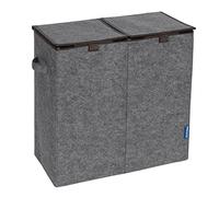 WENKO Cesto para ropa Duo gris/marrón, cesto estable de fieltro recliclado para la ropa con 2 compartimentos y tapas plegables separadas, asa para transporte, volumen de 82 l, (An.xAxP): 52x54x28 cm
