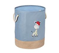 WENKO Cesto para ropa Kids Gerry azul, bolsa para colada infantil en moderno color rosa claro, simpático estampado de jirafas y dos asas de algodón, 63 L de capacidad en un compartimento, Ø 40 x 50 cm