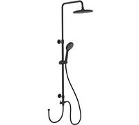 WENKO Columna de ducha Watersaving, de acero inoxidable con cabezal tipo lluvia que ahorra agua y ducha de mano, fácil conexión a la grifería existente, altura regulable (75-120 cm), negro
