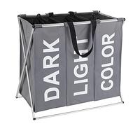 WENKO Contenedor para la ropa sucia Trio gris - 3 cámaras para la ropa, plegable Capacidad: 130 l, Poliéster, 63 x 57 x 38 cm, Gris