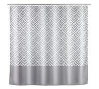 WENKO Cortina de ducha antimoho «Echo», cortina textil antibacteriana con efecto antimoho, lavable, impermeable, con 12 anillos para la fijación a la barra de la ducha, 180 x 200 cm, gris/blanco