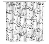 WENKO Cortina de ducha antimoho Faces, cortina textil antibacteriana para ducha y bañera, lavable e hidrófuga, con 12 anillas para su fijación a la barra de ducha, 180 x 200 cm