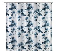 WENKO Cortina de ducha antimoho «Rose Bleu», cortina textil antibacteriana con efecto antimoho, lavable, impermeable, con 12 anillos para la fijación a la barra de la ducha, 180 x 200 cm