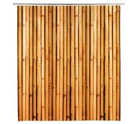 WENKO Cortina de ducha Bambusa, hecha con película de plástico reciclable (PEVA), para ducha y baño, impermeable, 180 x 200 cm, incluye 12 anillas blancas, marrón