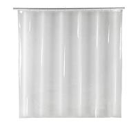 WENKO Cortina de ducha Salda Transparente, hecha de película plástica reciclable y ecológica (PEVA), para ducha y bañera, impermeable, 180 x 200 cm, incluye 12 anillos de cortina de ducha blancos