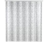 WENKO Cortina de ducha Samoa, hecha con película de plástico reciclable respetuosa con el medio ambiente (PEVA), para ducha y baño, impermeable, 180 x 200 cm, incluye 12 anillas blancas, negro/blanco