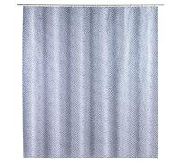 WENKO Cortina de ducha Sevilla, hecha con película de plástico reciclable y respetuosa con el medio ambiente (PEVA), para ducha y baño, impermeable, 180 x 200 cm, con 12 anillas blancas, azul/blanco