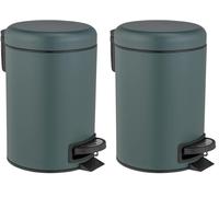 Wenko Cubo de Basura a Pedales Leman, 3 litros, con Inserto Extraíble, Acero Pintado, 17 x 25 x 22.5 cm, Verde Oscuro (Paquete de 2)