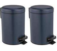 Wenko Cubo de Basura a Pedales Leman, 3 litros, con Inserto Extraíble, de Acero Pintado, 17 x 25 x 22.5 cm, Azul Oscuro Mate (Paquete de 2)