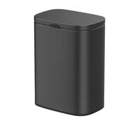 WENKO Cubo de basura de pared Sare de 5 litros, con tapa y cierre suave, cubo de baño de acero lacado para fijación sin taladrar, 21,5 x 29,5 x 19 cm, color negro mate