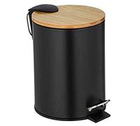 Wenko Cubo de pedal Easy Close 3 l. Tortona, negro mate/bambú, acero, 17 x 23,5 x 21 cm