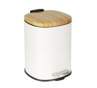 Wenko Cubo de pedal Mod, Fianema cosmético 3L blanco tapa de bambú cierre Easy-Close con cubo interior extraíble metal plástico 17x23.5x21 cm natural