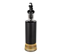 WENKO Dispensador de aceite y vinagre Boga, 300 ml, boquilla con cierre de 1 clic para dosificación exacta, vidrio, revestimiento de acero inoxidable, tapa de plástico, Ø 6 x 25 cm, transparente/negro