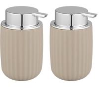 WENKO Dispensador de jabón Agropoli, Color Beige, dosificador Recargable de 250 ml, Fabricado con plástico de Calidad con diseño vívido y Superficie Texturizada, 7,5 x 12,5 x 9 cm (Paquete de 2)