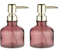 WENKO Dispensador de jabón Atessa Altrosa, Delicado dosificador de Vidrio con Cabeza de Bomba Dorada, rellenable con hasta 200 ml de jabón líquido, Óptima para el Lavabo, Ø 8 x 14 cm (Paquete de 2)