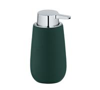 WENKO Dispensador de jabón Badi, dosificador recargable de cerámica de calidad con superficie mate, cabezal de plástico robusto, capacidad de llenado de 320 ml, 9,5 x 16 x 8 cm, verde oscuro
