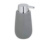 WENKO Dispensador de jabón Badi gris cerámica - Dispensador de jabón líquido Capacidad: 0.32 l, Cerámica, 9.5 x 16 x 8 cm, Gris
