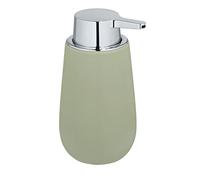 WENKO Dispensador de jabón Badi verde suave cerámica - Dispensador de jabón líquido, dispensador de detergente Capacidad: 0.32 l, Cerámica, 9.5 x 16 x 8 cm, Verde