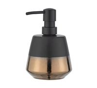 WENKO Dispensador de jabón «Brandol», dosificador de jabón líquido y loción recargable, de cerámica de calidad, 9,8 x 14,1 x 9,8 cm, capacidad de llenado de 450 ml, en color negro/cobre
