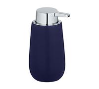 WENKO Dispensador de jabón líquido Badi, dosificador rellenable de cerámica de Calidad con Superficie Mate, Cabezal de plástico Robusto, Capacidad de 320 ml, 9,5 x 16 x 8 cm, Azul Oscuro