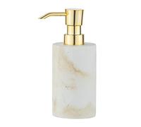 WENKO Dispensador de jabón «Odos», dosificador de jabón recargable para jabón líquido, hecho de de poliresina resistente en apariencia de mármol, 7 x 18 x 10 cm, capacidad de llenado 290 ml, en color blanco/dorado
