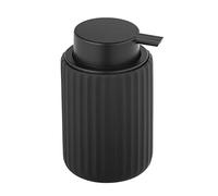WENKO Dispensador jabón líquido recargable, cerámica de alta calidad | dosificador de jabón con una moderna estructura acanalada, tacto Soft, negro Industrial, Ø 8 x 13,5 cm, 300 ml, Mod Belluno